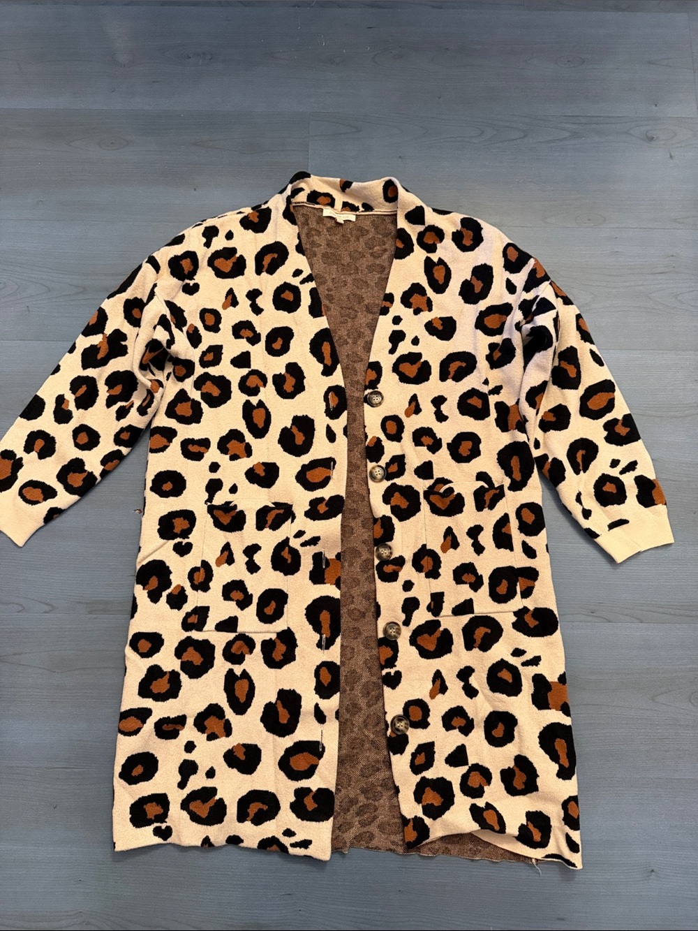 Skies Are Blue Leopard Print Long Cardigan - Cream, Brown & Black